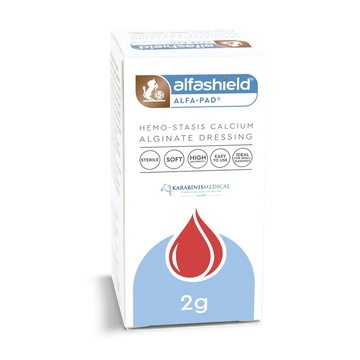 Alfashield Alfa-Pad Calcium Alginate Dressing 2g - Στείρα απορροφητική επίδεση αιμόστασης σε συσκευασία κουτιού